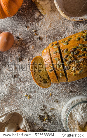 homemade pumpkin bread, place for text, advertisment