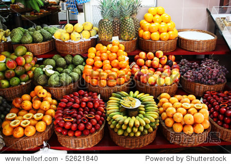 colorful fruit stand in a local market