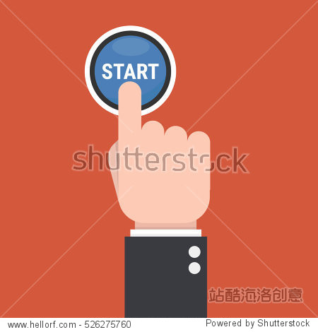 businessman hand pressing start button.