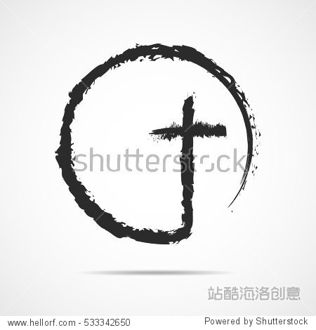black christian cross sign isolated on white background.