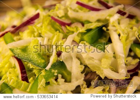 chinese cabbage salad with green pepper and onion.