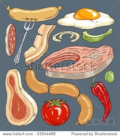 cartoon food grill - clip-art color