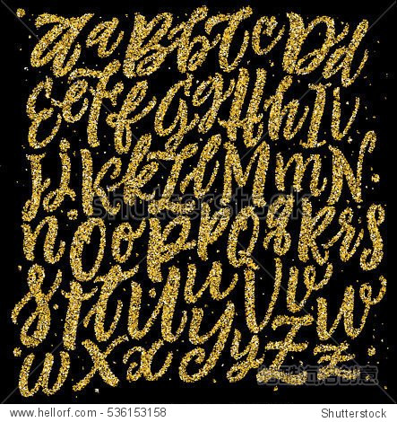 alphabet background. gold glitter letters.