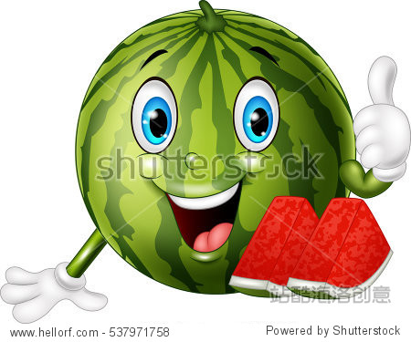 cartoon watermelon giving thumbs up - 图片素材
