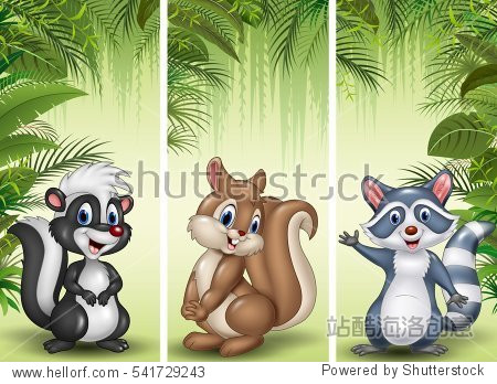set of three cartoon small animals
