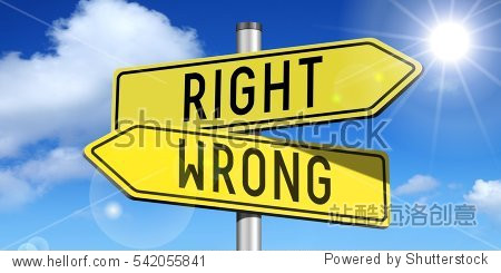 right wrong - yellow road-sign