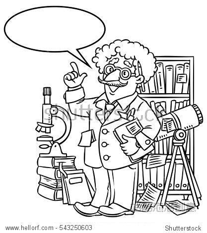 coloring picture of funny scientist or inventor.