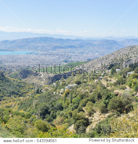 view on village on mountain slope. pelion, greece.