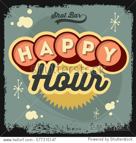 happy hour new age 50s vintage label poster sign design with