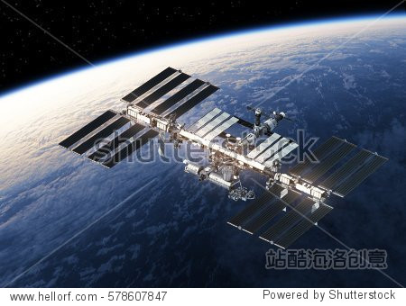 international space station orbiting earth. 3d illustration.