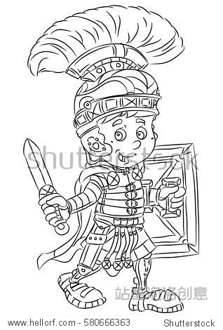 happy smiling cartoon roman soldier commander standi