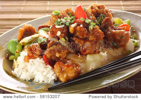sweet and sour pork and rice.