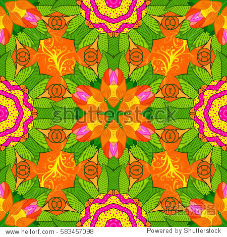 floral mandala pattern in pink, turquoise green and pale orange