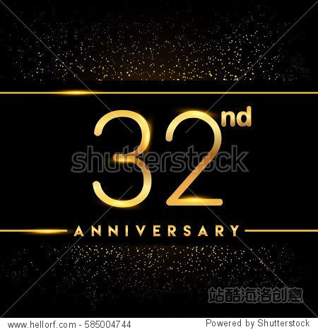 thirty two years anniversary celebration logotype. 32nd anniversary logo with confetti golden colored isolated on black background  vector design for greeting card and invitation card