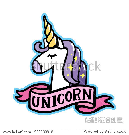 unicorn with pink ribbon on a white background.