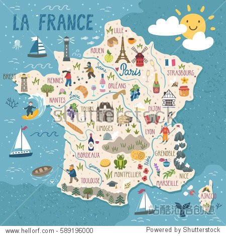 vector stylized map of france.