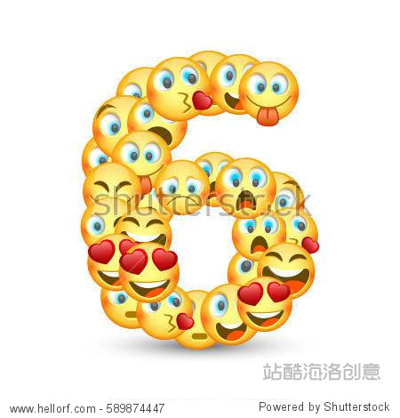 a set of emoticons shaped as six number. vector illustration