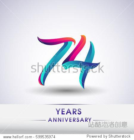 seventy four years anniversary celebration logotype blue and red colored  74th birthday logo on white background