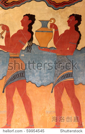 detail of the frescoes of the palace of knossos.