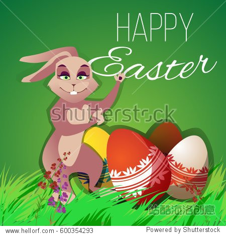 easter bunny with eggs on a festive background with an
