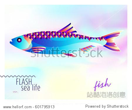 Modern multicolored abstract fish concept on holographic background. Fish design logo  label  sticker. Vector stock illustration