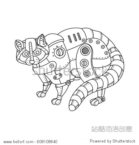 mechanical animal. coloring book raster illustration.