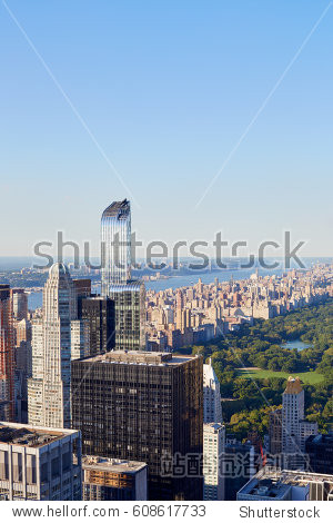 central park high angle view in the warm morning light, new york