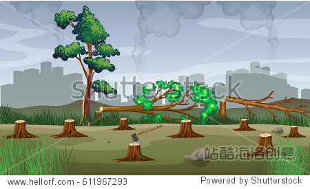 polution theme with deforestation illustration