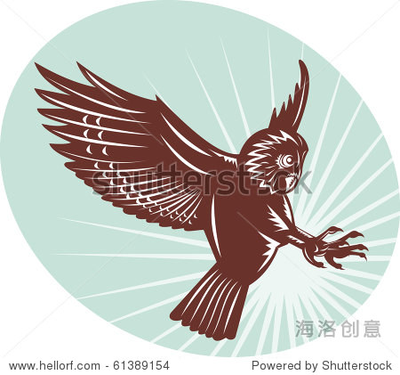 owl swooping woodcut style illustration of an owl swooping done