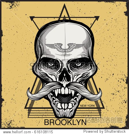 background print design of skull with triangles / grunge style