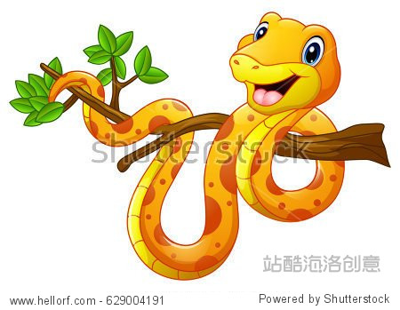 vector illustration of cartoon snake on branch