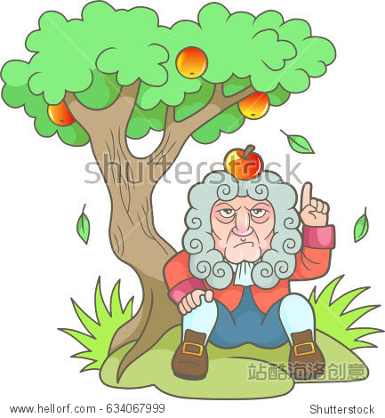 cartoon newton sits under the apple tree