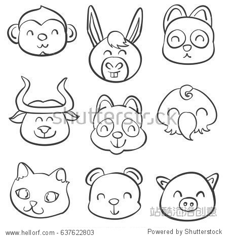 various animal style hand draw doodles