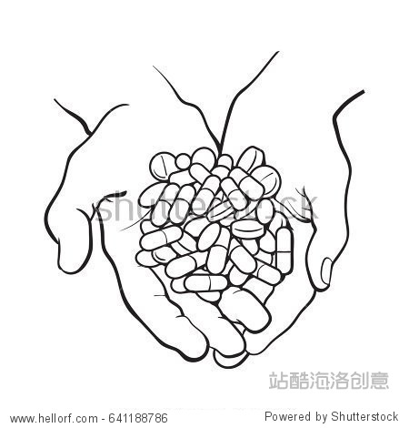 two cupped hands holding handful pile of pills tablets medicine