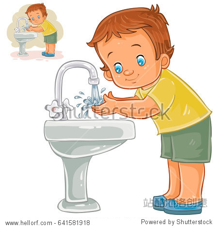 vector illustration of a little boy washes his