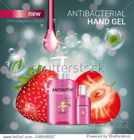 strawberry flavor antibacterial hand gel ads.