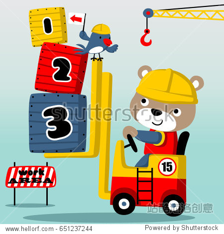 bear the cute forklift driver, vector cartoon illustration