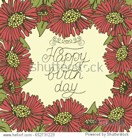 greeting card with lettering happy birthday. floral background.