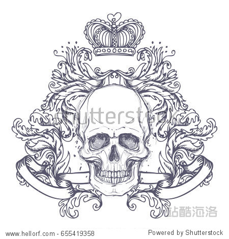 gothic coat of arms with skull. vintage label.