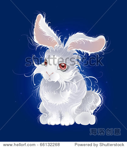 artistically painted, very fluffy, white little rabbit on the