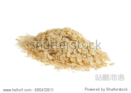 close-up on a quinoa flakes isolated in white background