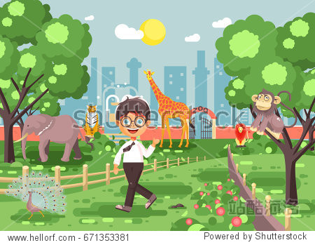 illustration banner for site with schoolchild on walk school zoo