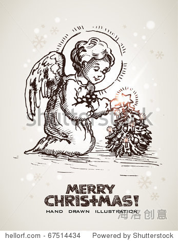 handdrawnchristmasandnewyearspostcardwithcutelittleangel