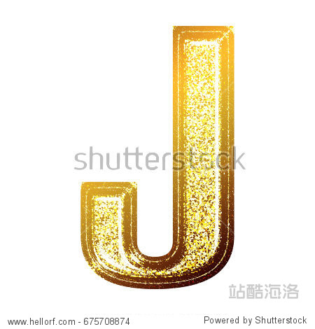 sparking gold shiny ink stamped uppercase or capital letter j in