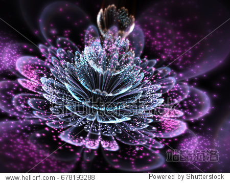 dark purple fractal flower with pollen, digital artwork for