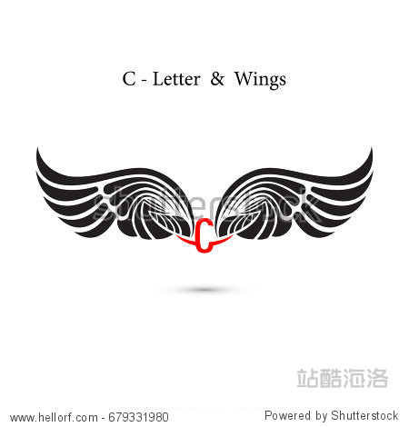 c-letter sign and angel wings.monogram wing logo mockup.