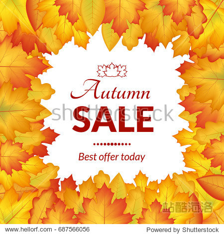 illustration. The design of the poster autumn sales. Yellow orange leaves on a white background frame for text.
