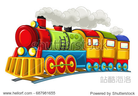 cartoon funny looking steam train - isolated - illustration for