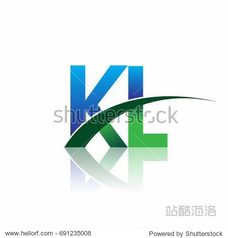 initial letter kl logotype company name colored blue and green