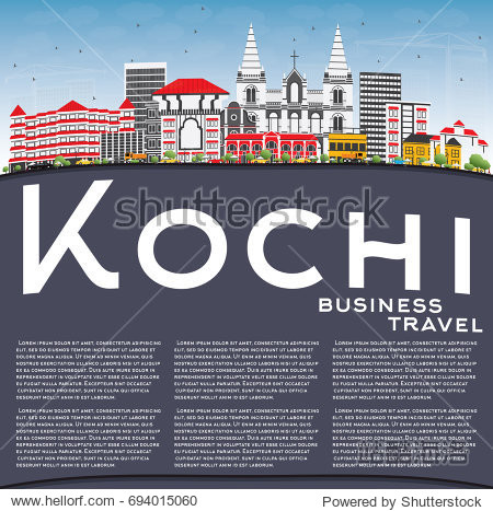 Kochi Skyline with Color Buildings Blue Sky and Copy Space. Business Travel and Tourism Concept with Historic Architecture. Image for Presentation Banner Placard and Web Site.